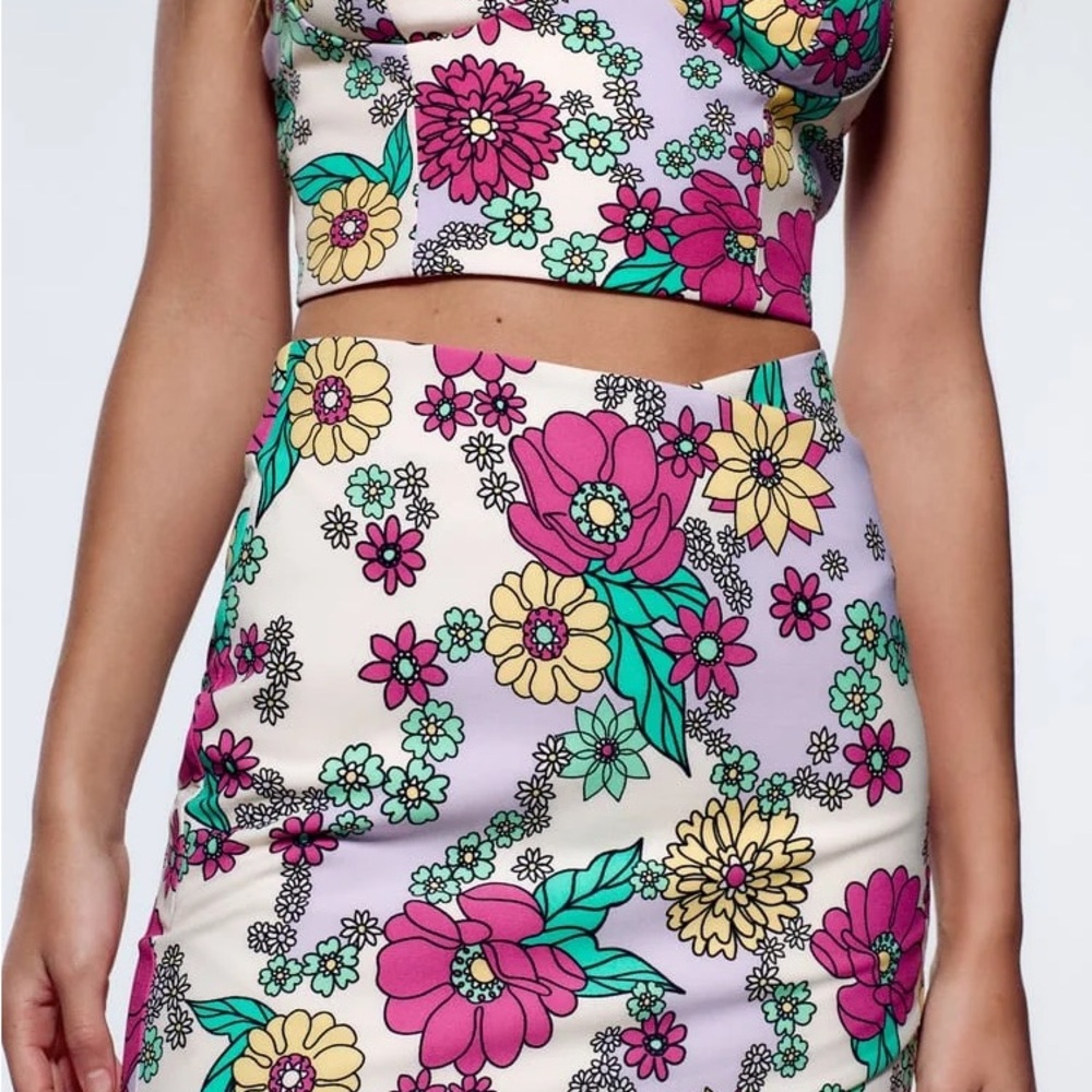 Zara Floral Skirt Set - Pink and Green